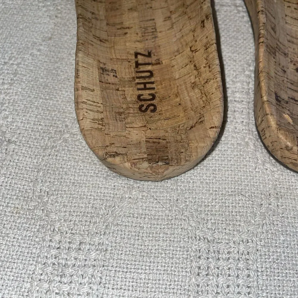 Schutz Women’s Slide Sandals Size 8 B Tan Cork Print Beach Cruise Island